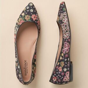 New! Sundance Black Floral Marais Flats, 5.5 US / 36 EU